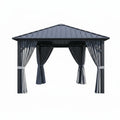 10 Ft. X 10 Ft. Outdoor Galvanized Steel Roof Gazebo, Aluminum Frame Pergolas with Ceiling Hook, Curtains and Netting