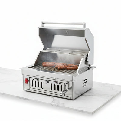 27-IN Premium Portable 304 Stainless Steel Built-In Charcoal Grill with Adjustable Charcoal Tray, Large Front Access Door, and Side Vents, Ideal for Outdoor Family BBQ Gatherings