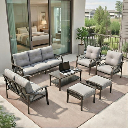 7-Piece Metal Patio Furniture Set, 9-Seat All-Weather Conversation Sofa
