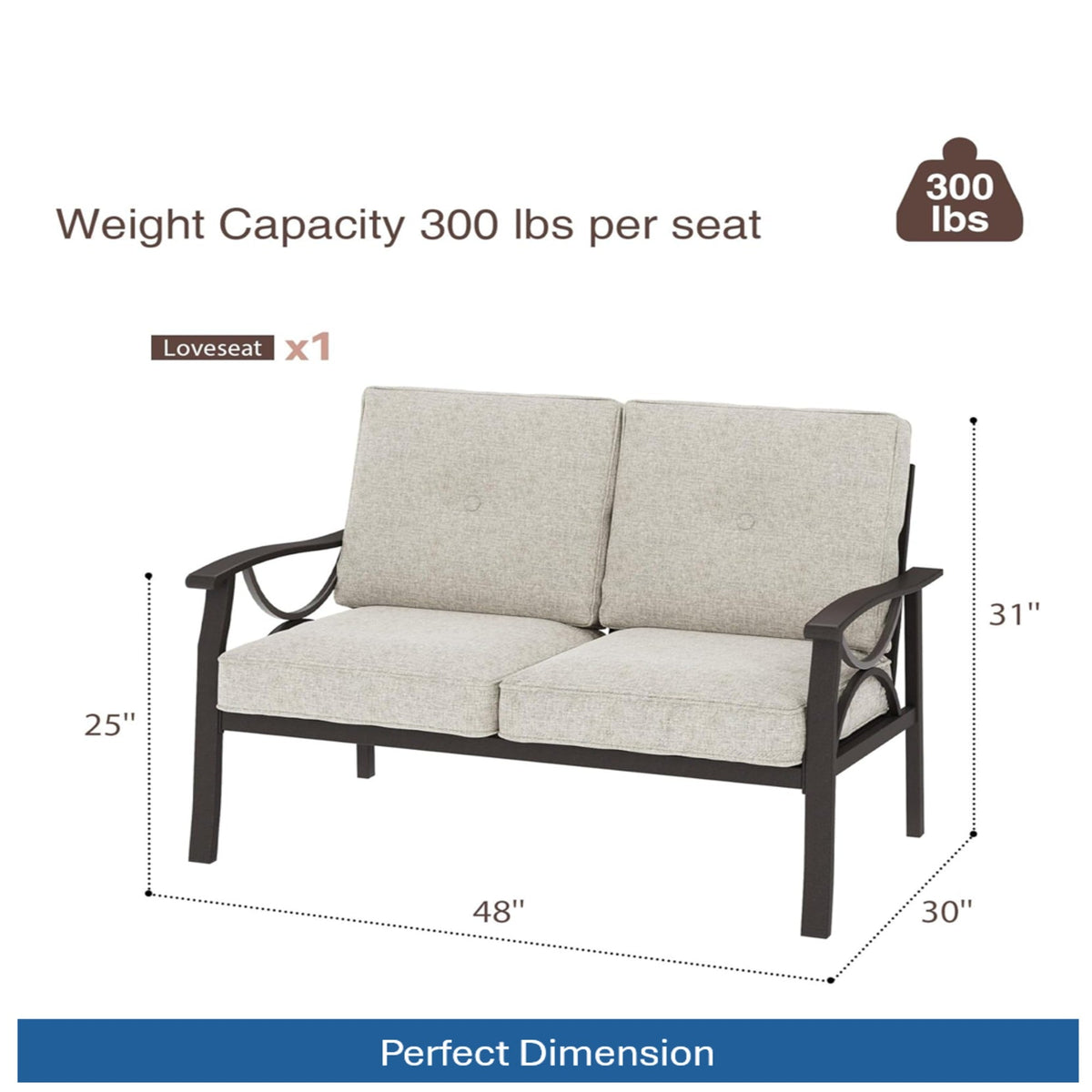 7-Piece Metal Patio Furniture Set, 9-Seat All-Weather Conversation Sofa
