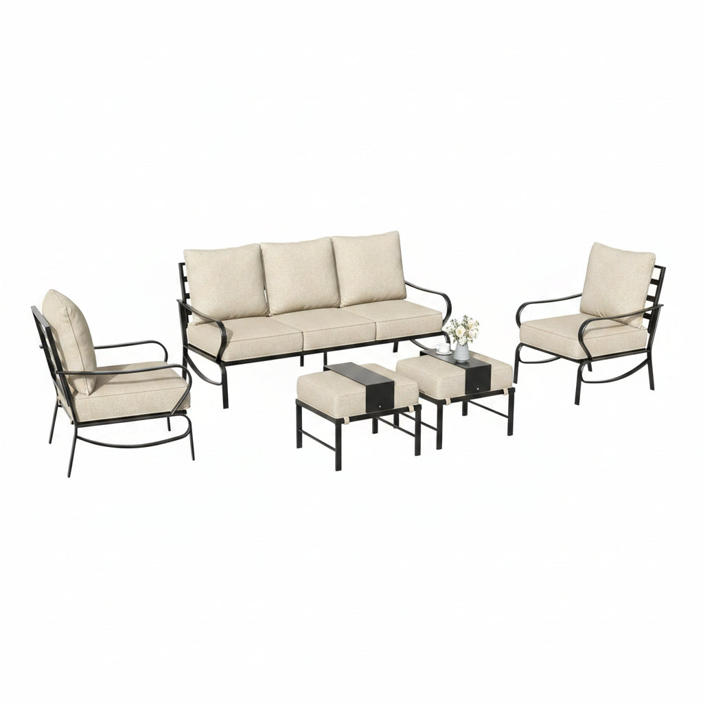Patio Furniture Set,Metal Patio Furniture Sets,Beige Modern Outdoor Furniture,5 Piece Outdoor Patio Furniture with 5.75" Extra Thick Cushion for Backyard,Garden（Include Waterproof Covers）