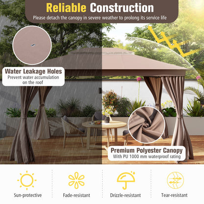 10 x 13 Feet Patio Gazebo Double-Roof with Mesh Netting and Privacy Curtains