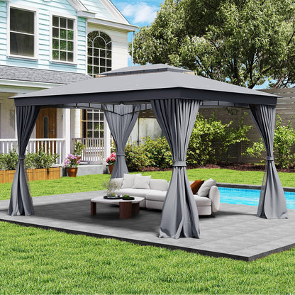 10 x 13 Feet Patio Gazebo Double-Roof with Mesh Netting and Privacy Curtains