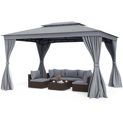 10 x 13 Feet Patio Gazebo Double-Roof with Mesh Netting and Privacy Curtains