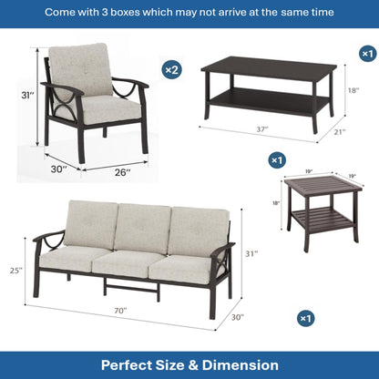 5-Piece Metal Patio Furniture Set, 5-Seat All-Weather Conversation Sofa