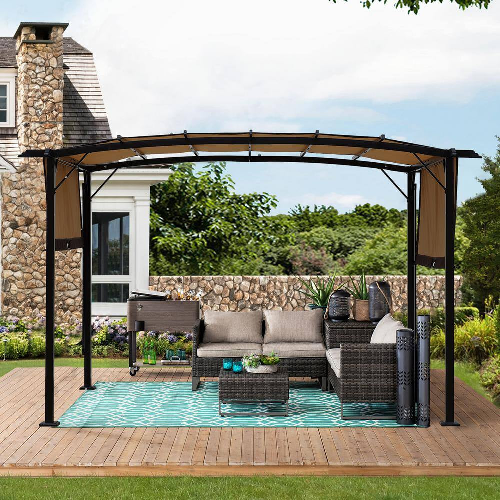 12 Ft. X 9 Ft. Beige Patio Pergola Outdoor Garden Pergolas with Retractable Shelter Shades for Gardens,Terraces,Backyard