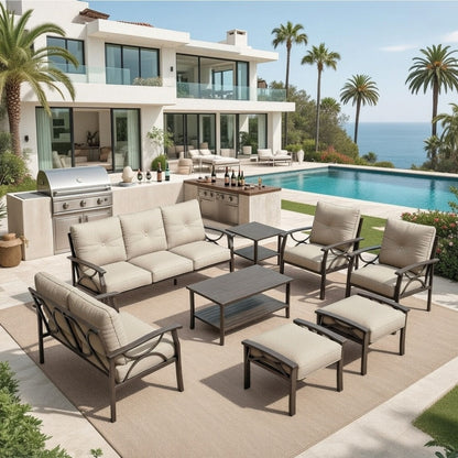 8-Piece Metal Patio Furniture Set, 9-Seat All-Weather Conversation Sofa