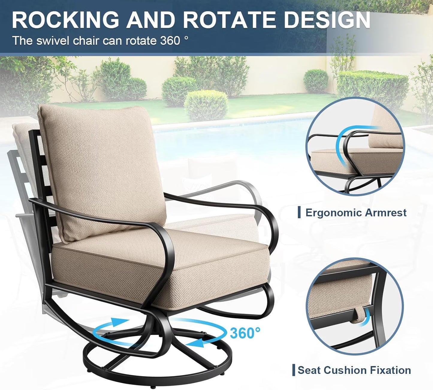 Patio Furniture Set,Metal Patio Furniture Sets,Beige Modern Outdoor Furniture,5 Piece Outdoor Patio Furniture with 5.75" Extra Thick Cushion for Backyard,Garden（Include Waterproof Covers）