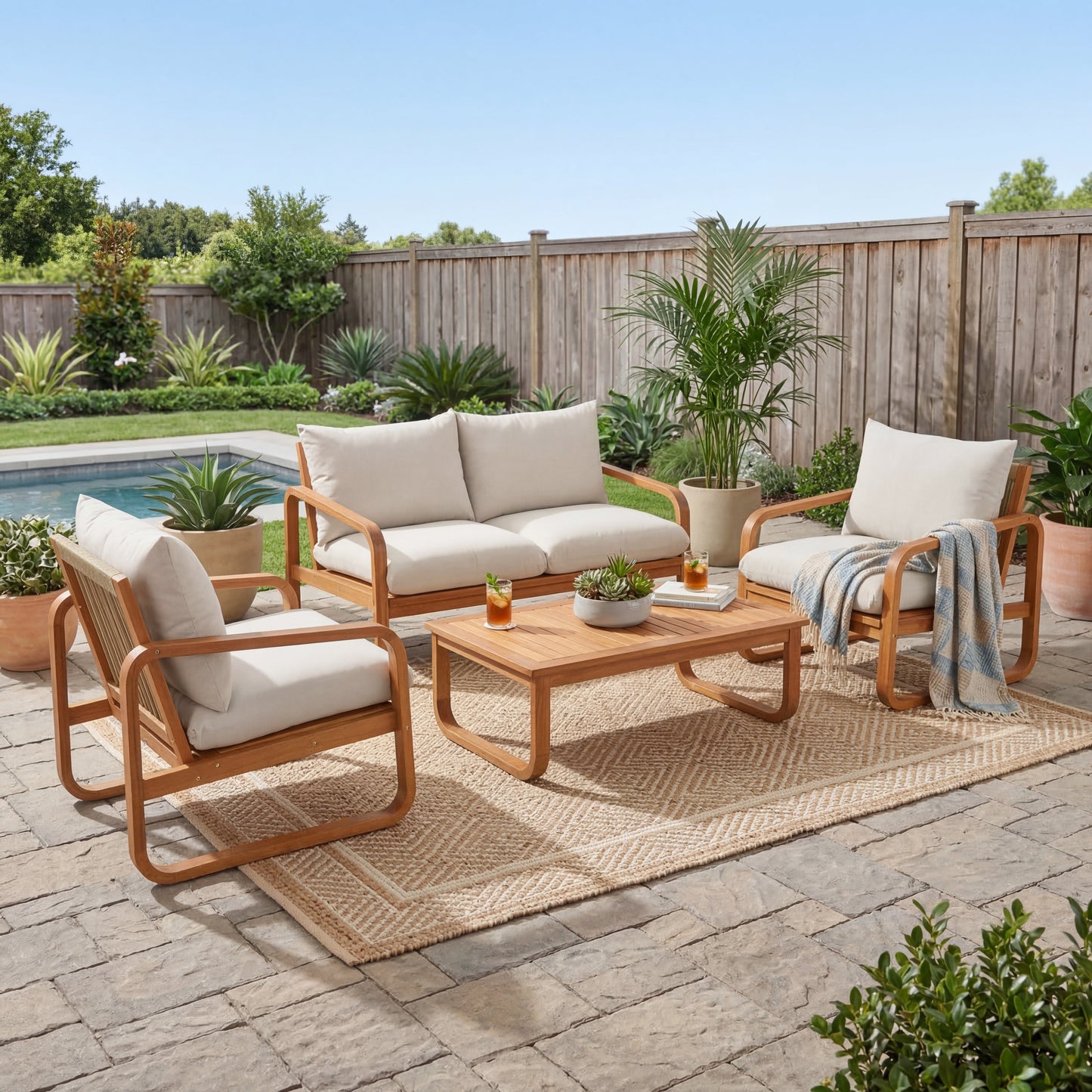 4-Piece Acacia Wood Outdoor Patio Furniture Set