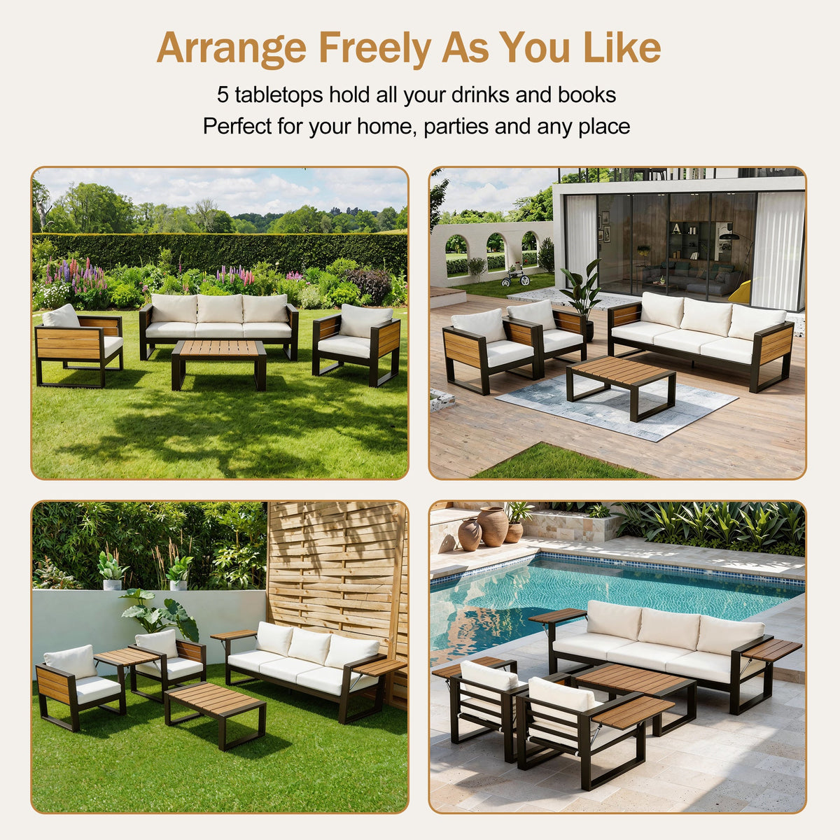 Aluminum Frame Large 4-Piece Outdoor Patio Furniture Set