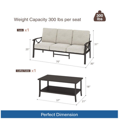 3-Piece Metal Patio Furniture Set, 5-Seat All-Weather Conversation Sofa