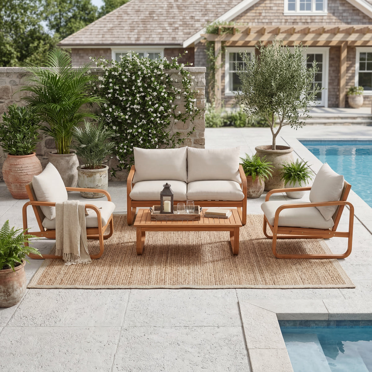 4-Piece Acacia Wood Outdoor Patio Furniture Set