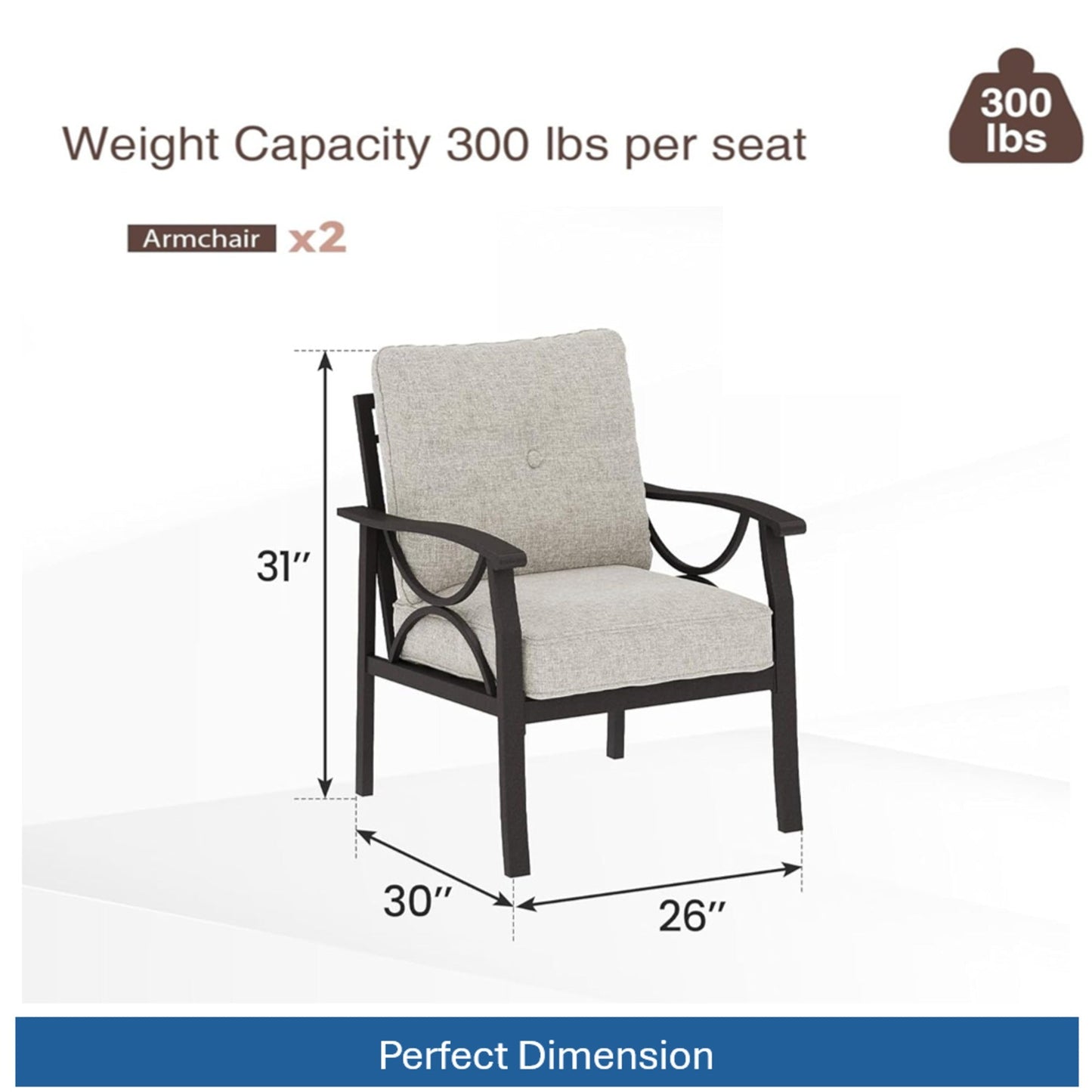 5-Piece Metal Patio Furniture Set, 5-Seat All-Weather Conversation Sofa