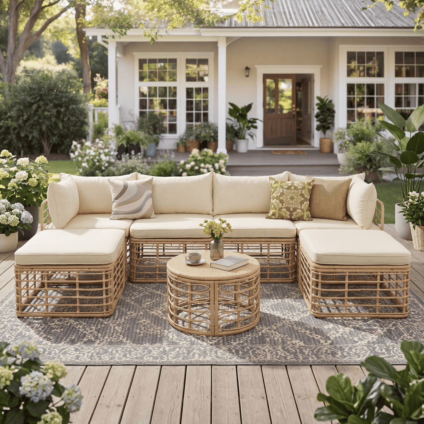 GO 7 Pieces Outdoor Patio Furniture, All-Weather Rattan Sectional Sofa Set