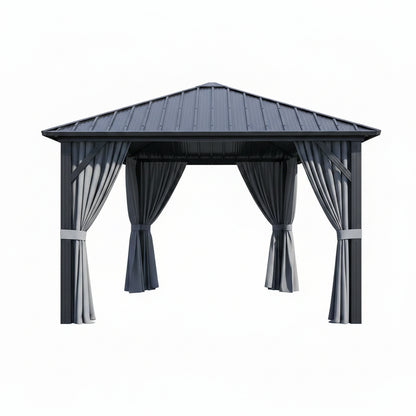 10 Ft. X 10 Ft. Outdoor Galvanized Steel Roof Gazebo, Aluminum Frame Pergolas with Ceiling Hook, Curtains and Netting