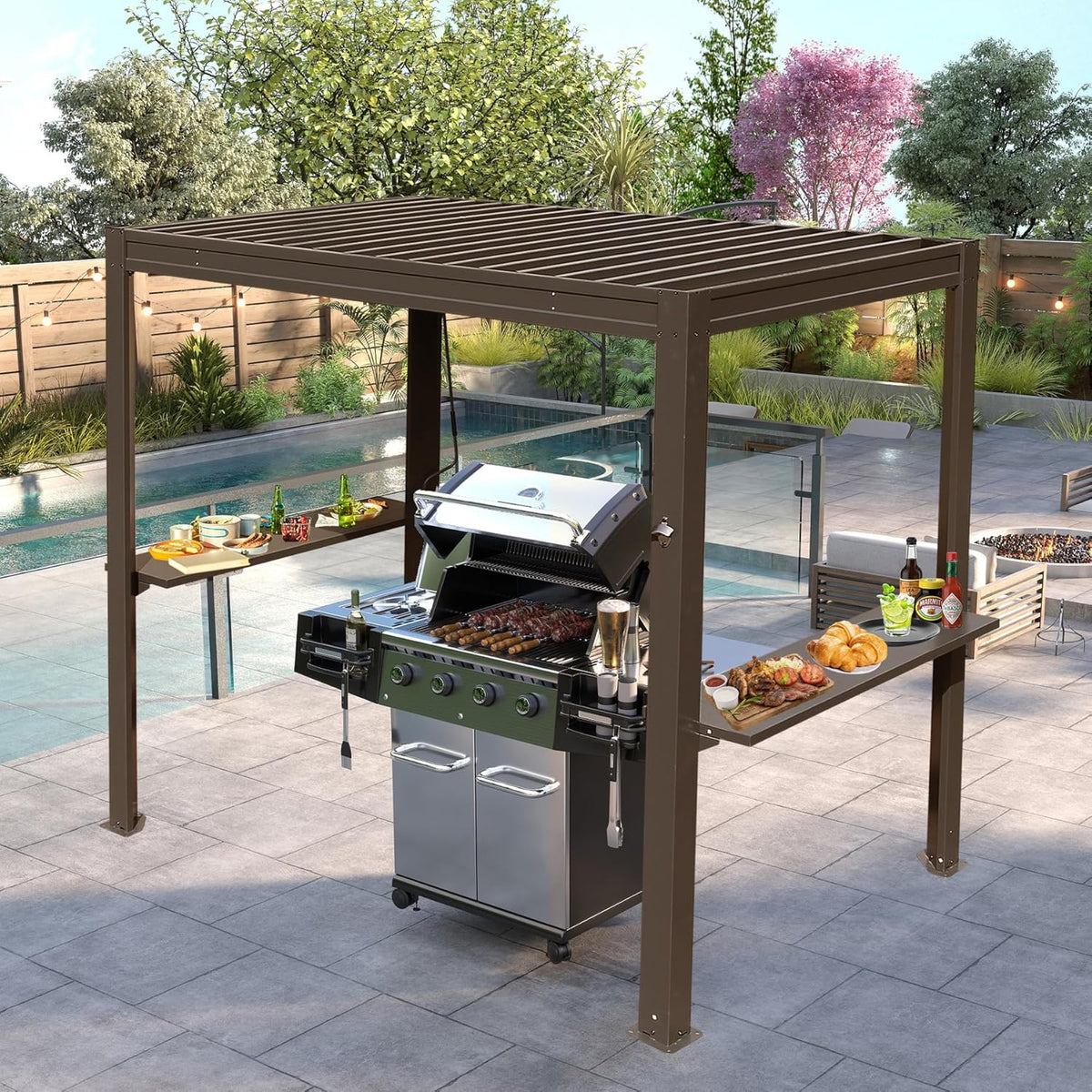 8x5 FT Grill Louvered Pergola for Outdoor Grill