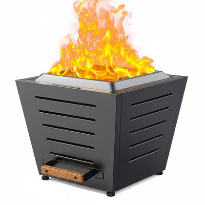 25 Inch Smokeless Fire Pit Stainless Steel Wood Burning Fireplace Portable Outdoor Fire Pit Patio Smokeless Firepit with Pull-Out Ash Tray and Handles, Black