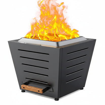 25 Inch Smokeless Fire Pit Stainless Steel Wood Burning Fireplace Portable Outdoor Fire Pit Patio Smokeless Firepit with Pull-Out Ash Tray and Handles, Black