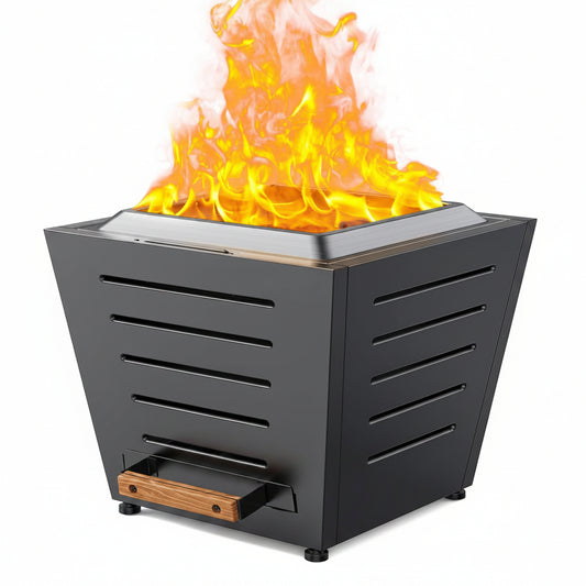 25 Inch Smokeless Fire Pit Stainless Steel Wood Burning Fireplace Portable Outdoor Fire Pit Patio Smokeless Firepit with Pull-Out Ash Tray and Handles, Black