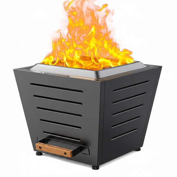 25 Inch Smokeless Fire Pit Stainless Steel Wood Burning Fireplace Portable Outdoor Fire Pit Patio Smokeless Firepit with Pull-Out Ash Tray and Handles, Black