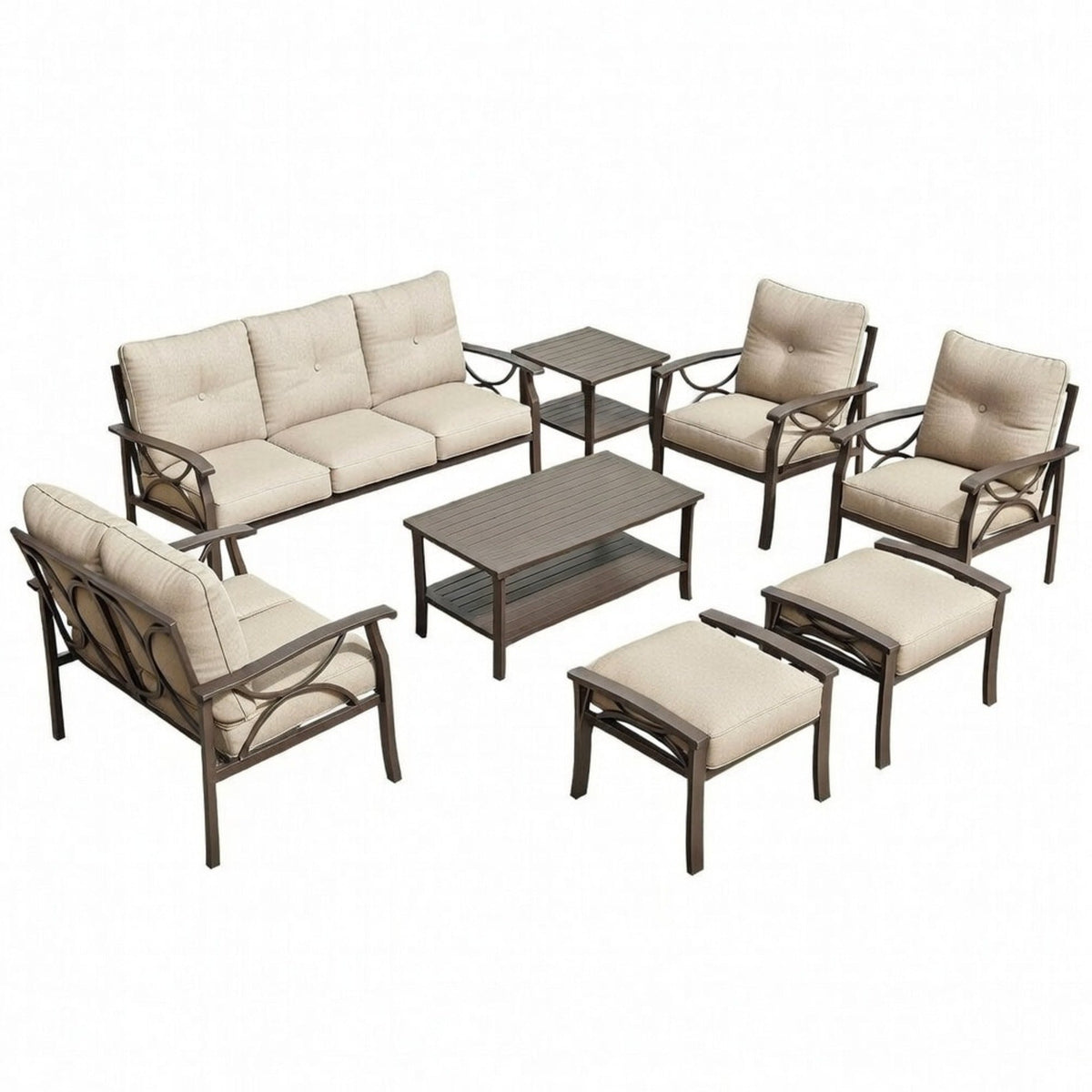 8-Piece Metal Patio Furniture Set, 9-Seat All-Weather Conversation Sofa