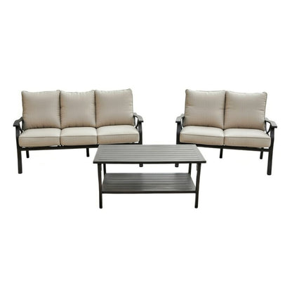 3-Piece Metal Patio Furniture Set, 5-Seat All-Weather Conversation Sofa
