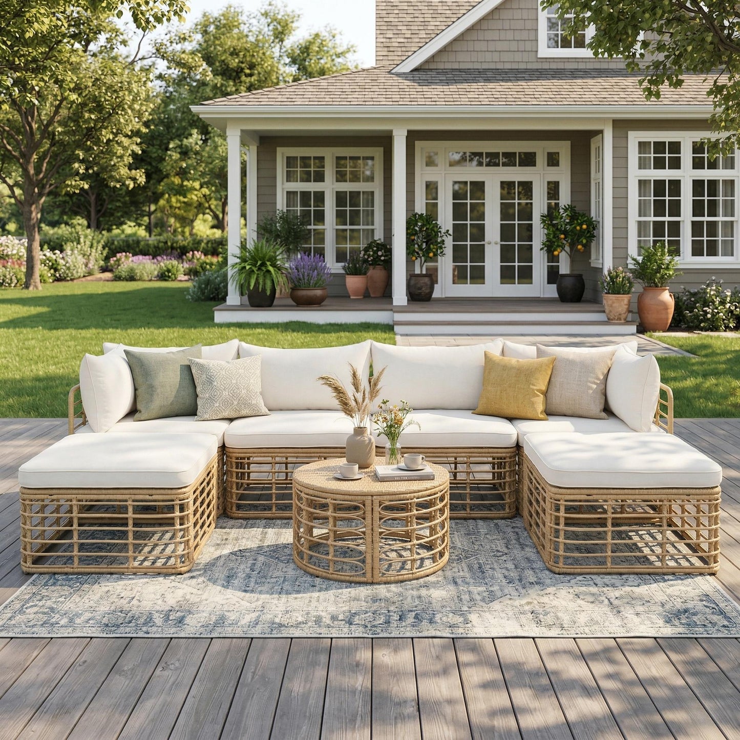 GO 7 Pieces Outdoor Patio Furniture, All-Weather Rattan Sectional Sofa Set