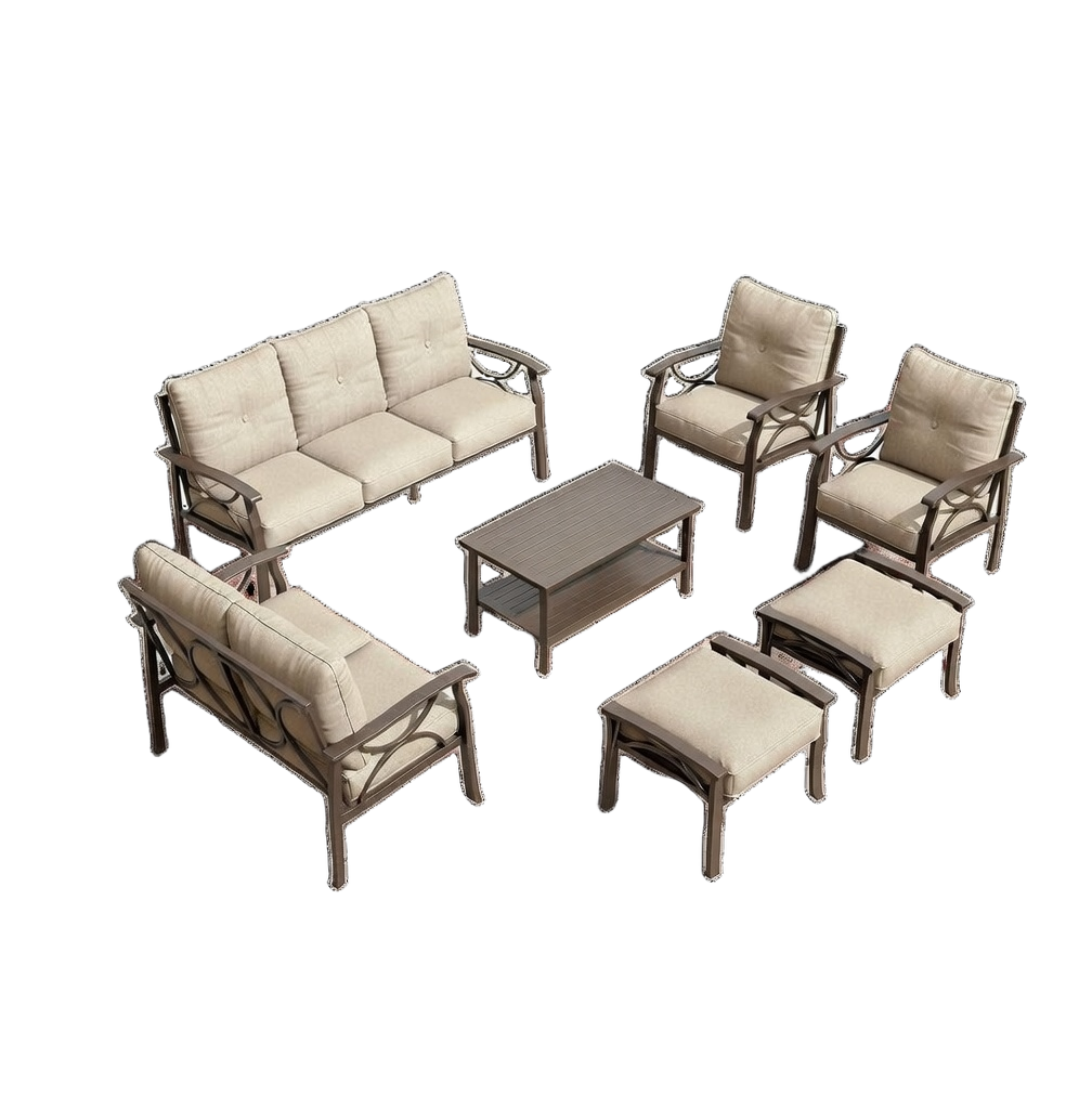 7-Piece Metal Patio Furniture Set, 9-Seat All-Weather Conversation Sofa