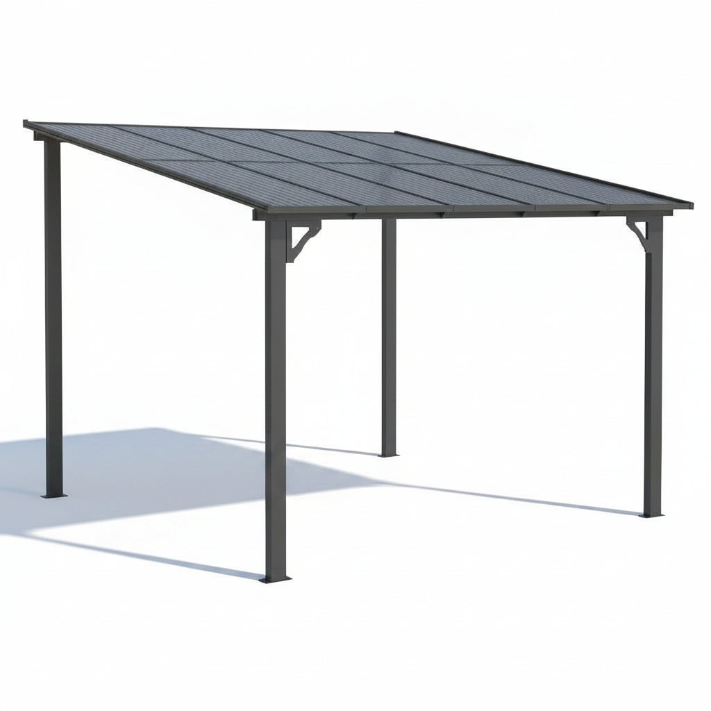 10'X20' Hardtop Wall Mounted Gazebo with Gutters & Galvanized Steel Roof, 60MPH Wind Resistance, Lean to Gazebo Pergola with Sloped Roof for Deck, Porch, Backyard and More, Black