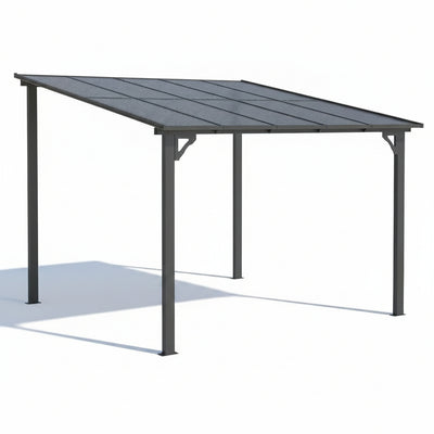 10'X20' Hardtop Wall Mounted Gazebo with Gutters & Galvanized Steel Roof, 60MPH Wind Resistance, Lean to Gazebo Pergola with Sloped Roof for Deck, Porch, Backyard and More, Black