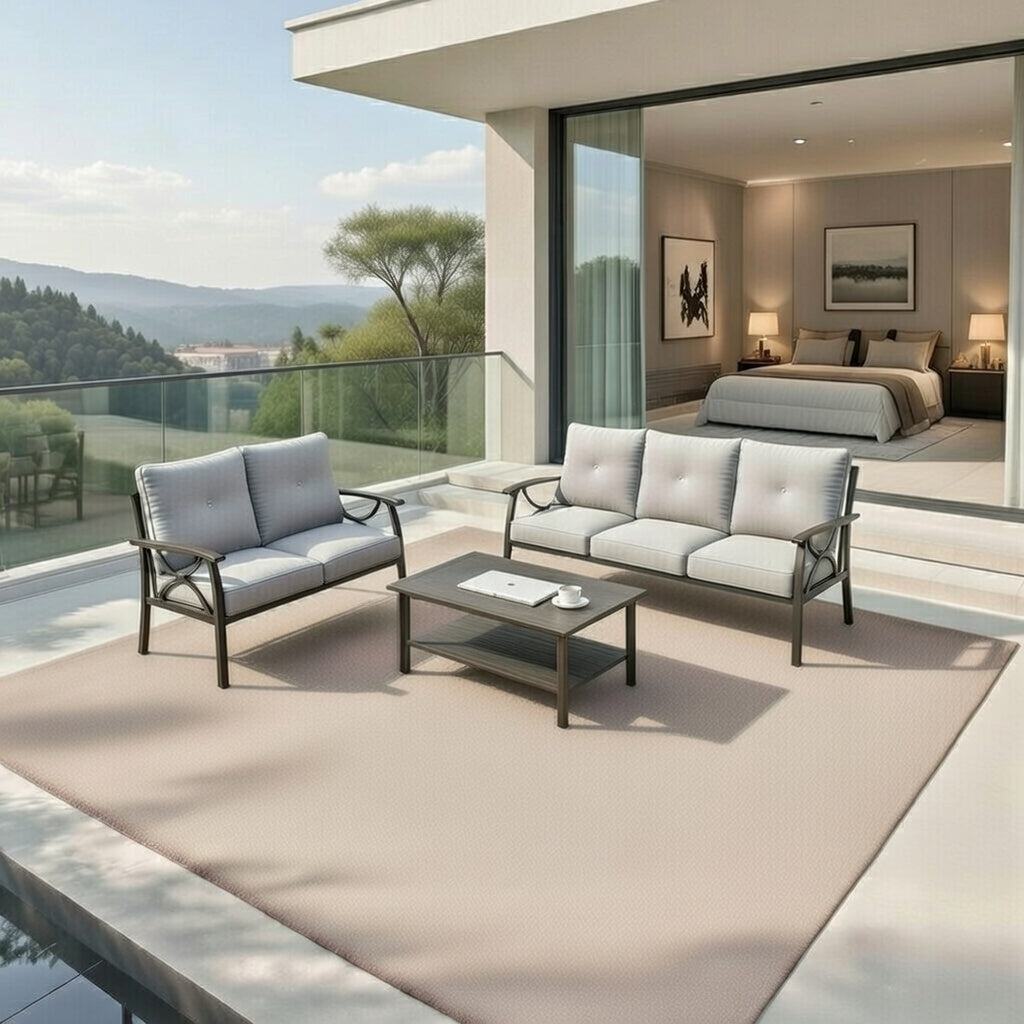 3-Piece Metal Patio Furniture Set, 5-Seat All-Weather Conversation Sofa