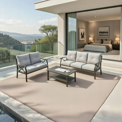 3-Piece Metal Patio Furniture Set, 5-Seat All-Weather Conversation Sofa