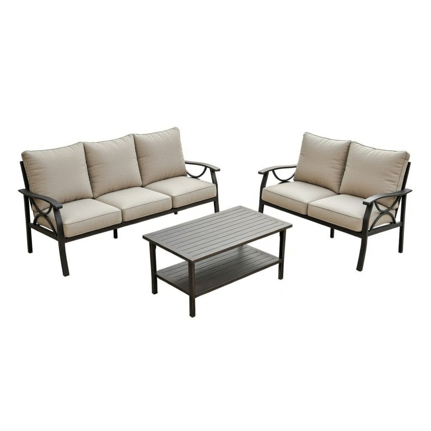 3-Piece Metal Patio Furniture Set, 5-Seat All-Weather Conversation Sofa
