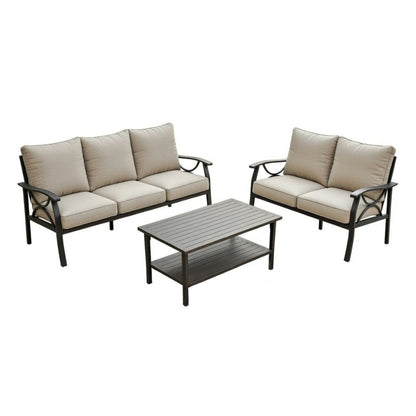 3-Piece Metal Patio Furniture Set, 5-Seat All-Weather Conversation Sofa