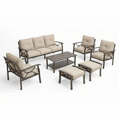 7-Piece Metal Patio Furniture Set, 9-Seat All-Weather Conversation Sofa