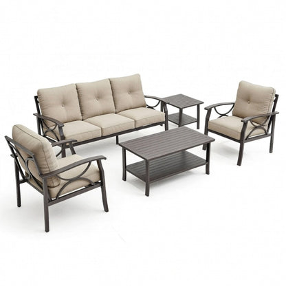 5-Piece Metal Patio Furniture Set, 5-Seat All-Weather Conversation Sofa