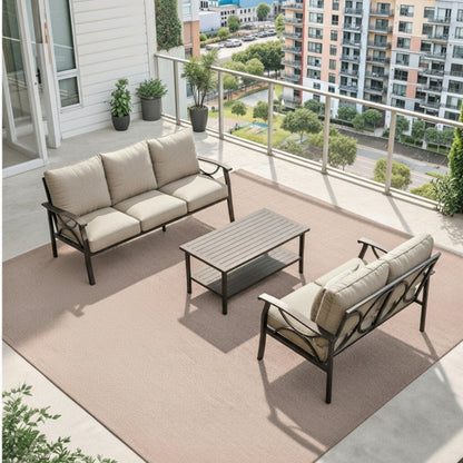 3-Piece Metal Patio Furniture Set, 5-Seat All-Weather Conversation Sofa