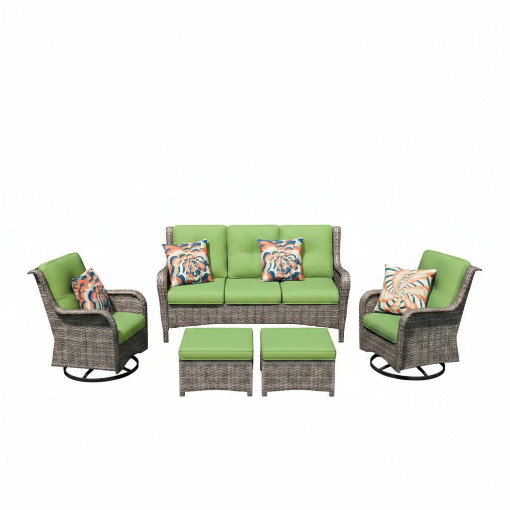 Patio Furniture Set 6-Piece Outdoor Patio Conversation Set with Green Cushions Lawn Furniture