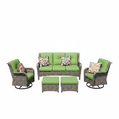 Patio Furniture Set 6-Piece Outdoor Patio Conversation Set with Green Cushions Lawn Furniture