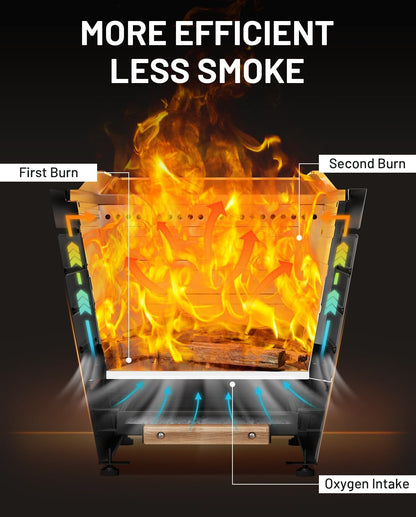 25 Inch Smokeless Fire Pit Stainless Steel Wood Burning Fireplace Portable Outdoor Fire Pit Patio Smokeless Firepit with Pull-Out Ash Tray and Handles, Black
