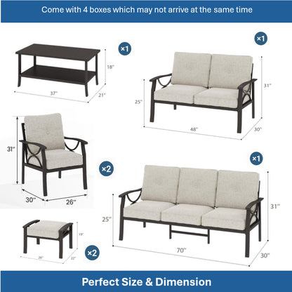 7-Piece Metal Patio Furniture Set, 9-Seat All-Weather Conversation Sofa
