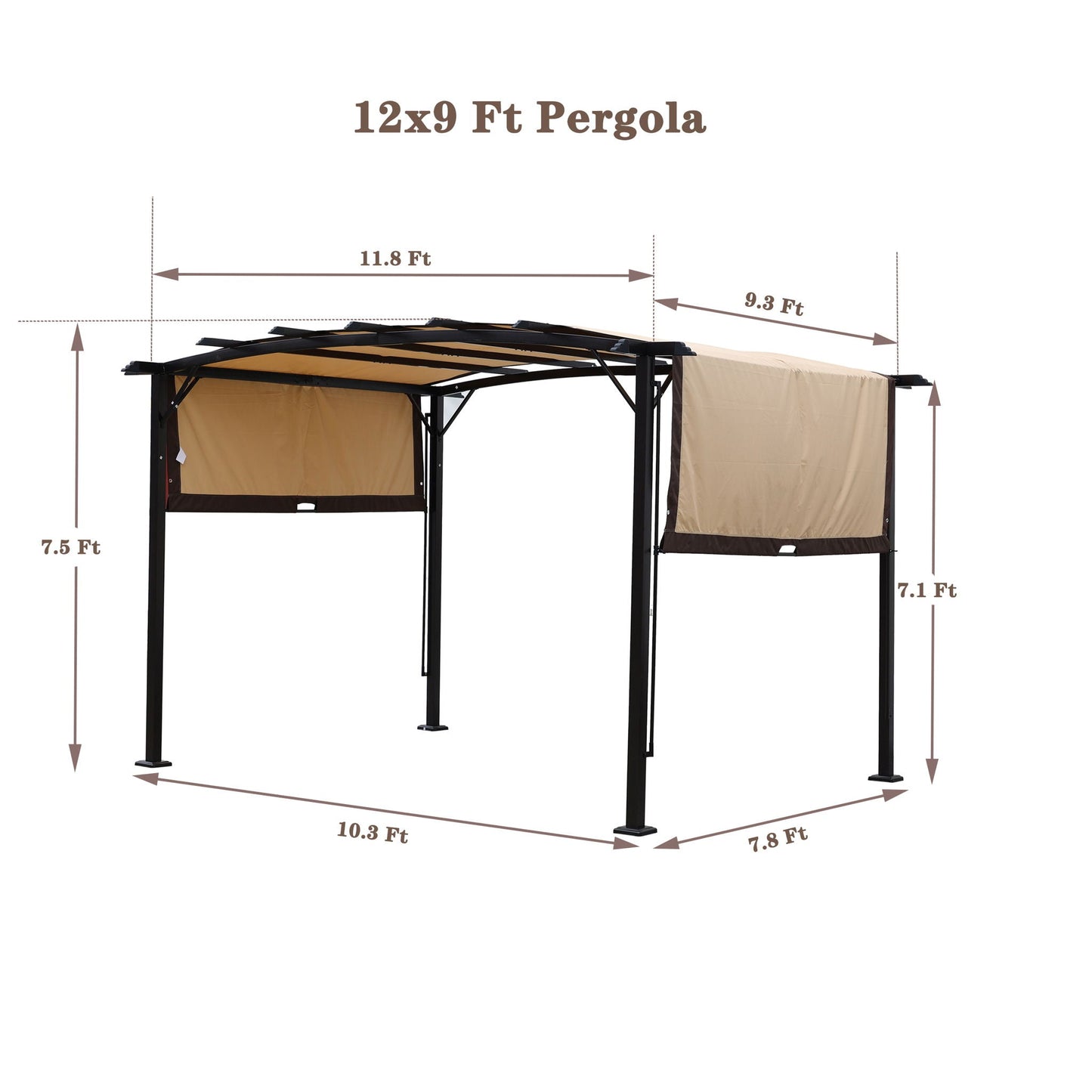 Outdoor Patio Pergola Gazebo - Steel Frame Sun Shelter With Retractable Canopy