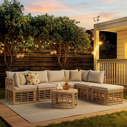 GO 7 Pieces Outdoor Patio Furniture, All-Weather Rattan Sectional Sofa Set