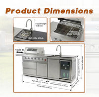 84" Deluxe Outdoor Kitchen Bar and BBQ Island Grill with 6 Burner, 75300 BTU Stainless Steel Grill, Integrated Sink, Wine Cooler, Refrigerator, Granite Countertops, and Rotisserie Kit