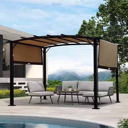 12 Ft. X 9 Ft. Beige Patio Pergola Outdoor Garden Pergolas with Retractable Shelter Shades for Gardens,Terraces,Backyard